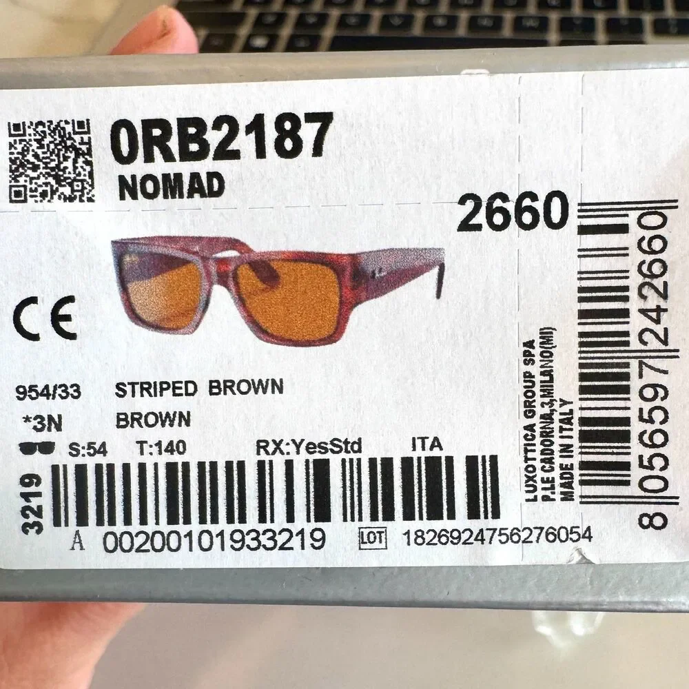 Ray-Ban RB2187 Nomad 954/33 STriped Brown Unisex Sunglasses - New with Box